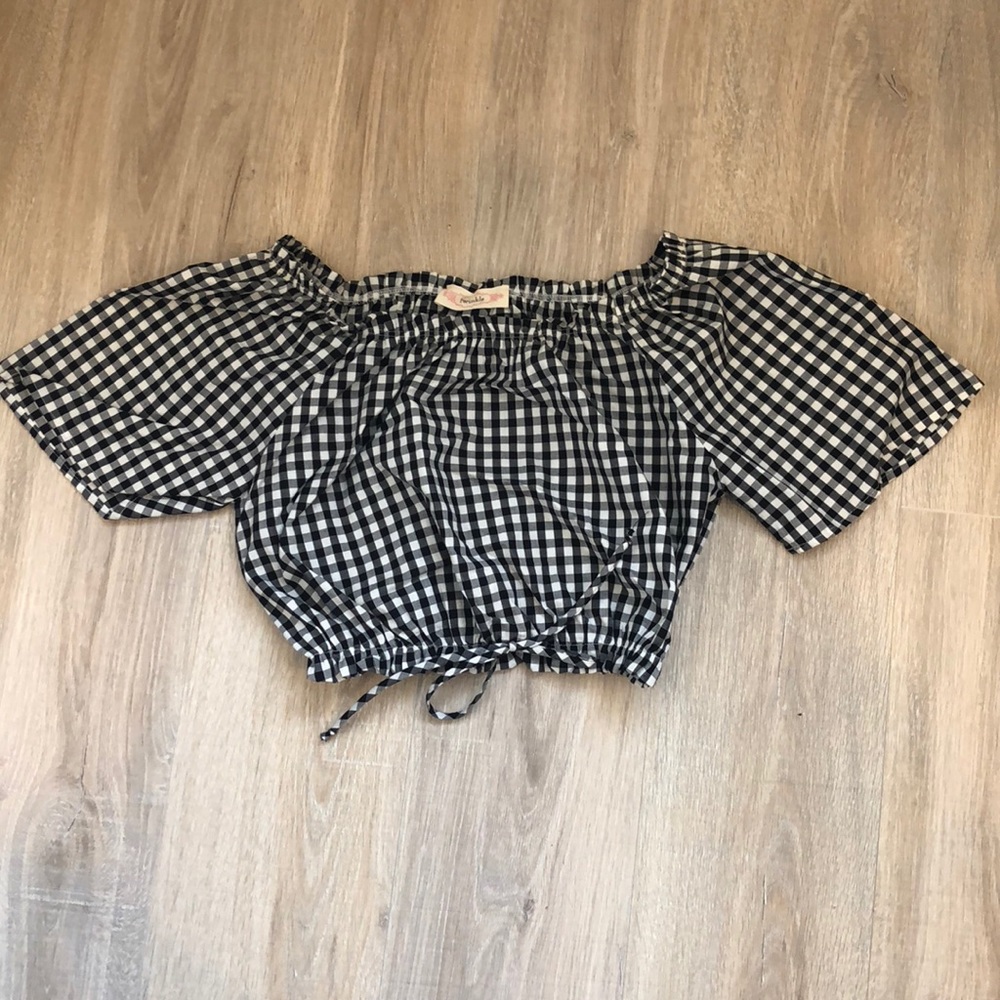 😍 Gingham Cropped Blouse Top w/ Bell Sleeves 😍